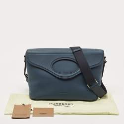 Pre Owned Burberry Blue Leather Large Pocket Messenger Bag