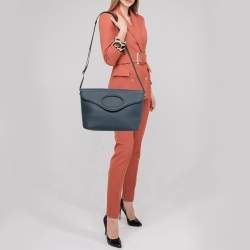 Pre Owned Burberry Blue Leather Large Pocket Messenger Bag