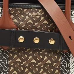 مملوكة مسبقًا Burberry Black/Brown TB Monogram Coated Canvas and Leather Medium Belt Bag