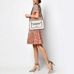 Pre Owned Burberry Brown/Beige Canvas and Leather Small Pocket Tote