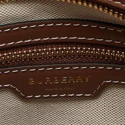 Pre Owned Burberry Brown/Beige Canvas and Leather Small Pocket Tote