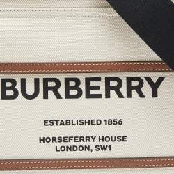 Pre Owned Burberry Brown/Beige Canvas and Leather Small Pocket Tote
