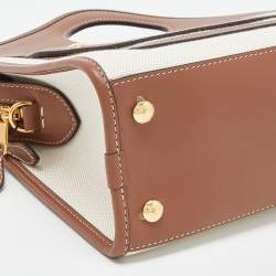 Pre Owned Burberry Brown/Beige Canvas and Leather Small Pocket Tote