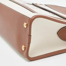 Pre Owned Burberry Brown/Beige Canvas and Leather Small Pocket Tote