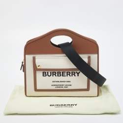Pre Owned Burberry Brown/Beige Canvas and Leather Small Pocket Tote