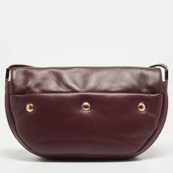 Pre Owned Burberry Maroon Leather Small Olympia Shoulder Bag