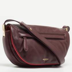Pre Owned Burberry Maroon Leather Small Olympia Shoulder Bag
