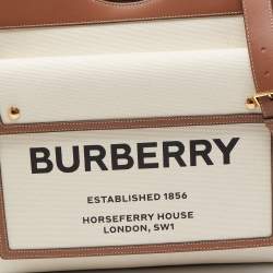 Pre Owned Burberry Malt Brown/Natural Canvas and Leather Medium Pocket Bag