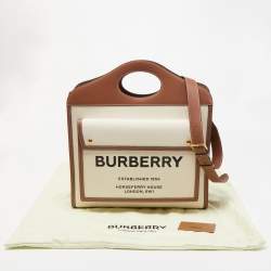 Pre Owned Burberry Malt Brown/Natural Canvas and Leather Medium Pocket Bag