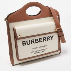 Pre Owned Burberry Malt Brown/Natural Canvas and Leather Medium Pocket Bag