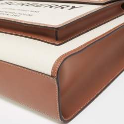 Pre Owned Burberry Malt Brown/Natural Canvas and Leather Medium Pocket Bag