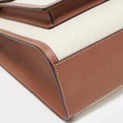 Pre Owned Burberry Malt Brown/Natural Canvas and Leather Medium Pocket Bag