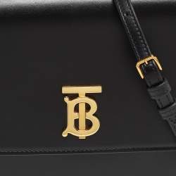 Pre Owned Burberry Black Leather Mini TB Flap Crossbody Bag