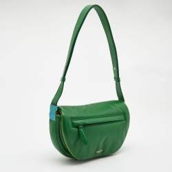 Pre Owned Burberry Two Tone Green Leather Small Olympia Shoulder Bag