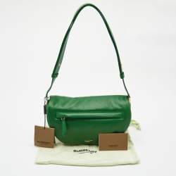 Pre Owned Burberry Two Tone Green Leather Small Olympia Shoulder Bag