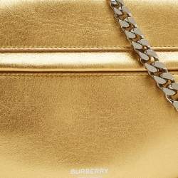 Pre Owned Burberry Gold Leather Mini Olympia Zip Chain Bag