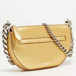 Pre Owned Burberry Gold Leather Mini Olympia Zip Chain Bag