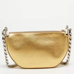 Pre Owned Burberry Gold Leather Mini Olympia Zip Chain Bag