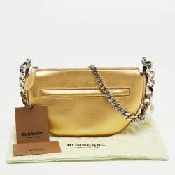Pre Owned Burberry Gold Leather Mini Olympia Zip Chain Bag