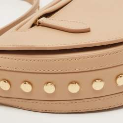 Pre Owned Burberry Beige Leather Small Studded Olympia Shoulder Bag