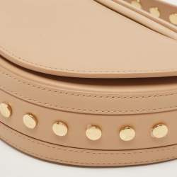 Pre Owned Burberry Beige Leather Small Studded Olympia Shoulder Bag