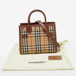 Burberry Brown/Beige Vintage Check Canvas and Leather Mini Title Tote