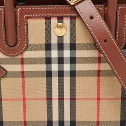 Burberry Brown/Beige Vintage Check Canvas and Leather Mini Title Tote