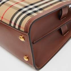 Burberry Brown/Beige Vintage Check Canvas and Leather Mini Title Tote