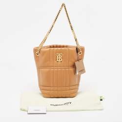 Pre Owned Burberry Brown Embossed Check Leather Small Lola Bucket Bag