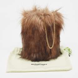 Pre Owned Burberry Beige/Black Faux Fur Micro Lola Tote