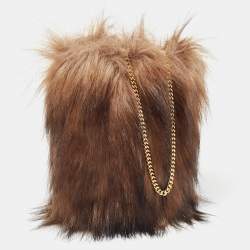 Pre Owned Burberry Beige/Black Faux Fur Micro Lola Tote