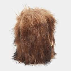 Pre Owned Burberry Beige/Black Faux Fur Micro Lola Tote