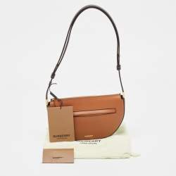 Pre Owned Burberry Two Tone Brown Leather Mini Zip Olympia Bag