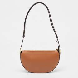 Pre Owned Burberry Two Tone Brown Leather Mini Zip Olympia Bag