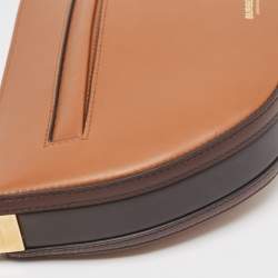 Pre Owned Burberry Two Tone Brown Leather Mini Zip Olympia Bag