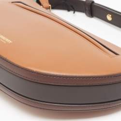 Pre Owned Burberry Two Tone Brown Leather Mini Zip Olympia Bag