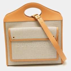 Pre Owned Burberry Beige Canvas and Leather Medium Pocket Bag