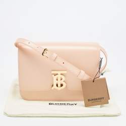 Pre Owned حقيبة كتف بربري TB  جلد وكانفاس رصاصي/أسود صغيرة 