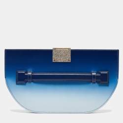 Pre Owned Burberry Ombre Blue Leather Crystal Olympia Clutch