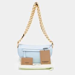 Pre Owned Burberry Pale Blue Leather Small Olympia Chain Shoulder Bag