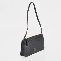 مملوكة مسبقًا Burberry Black Croc Embossed Leather Shoulder Bag