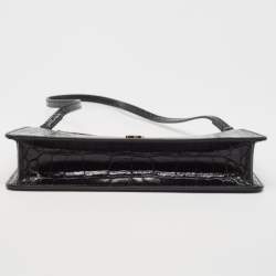 مملوكة مسبقًا Burberry Black Croc Embossed Leather Shoulder Bag