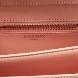 Pre Owned Burberry Peach Pink Leather Small TB Shoulder Bag
