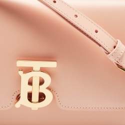 Pre Owned Burberry Peach Pink Leather Small TB Shoulder Bag