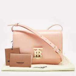 Pre Owned Burberry Peach Pink Leather Small TB Shoulder Bag