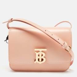 Pre Owned Burberry Peach Pink Leather Small TB Shoulder Bag