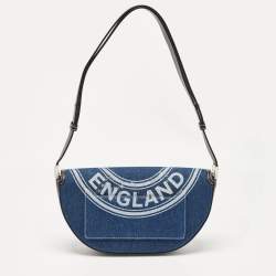 Pre Owned Burberry Blue/Black Denim and Leather Small Olympia Shoulder Bag