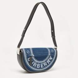 Pre Owned Burberry Blue/Black Denim and Leather Small Olympia Shoulder Bag