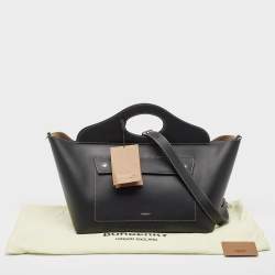 Burberry Black Leather Medium Soft Pocket Tote