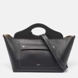 Burberry Black Leather Medium Soft Pocket Tote